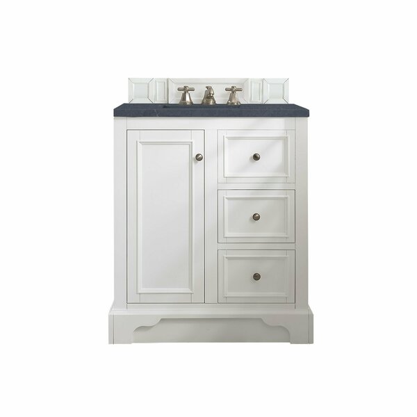 James Martin Vanities De Soto 30in Single Vanity, Bright White w/ 3 CM Charcoal Soapstone Quartz Top 825-V30-BW-3CSP